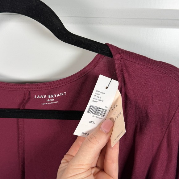 Lane Bryant Women Plus 18/20 Burgundy Surplice Wrap Ruched Long Sleeve Top m5513 - Picture 3 of 4